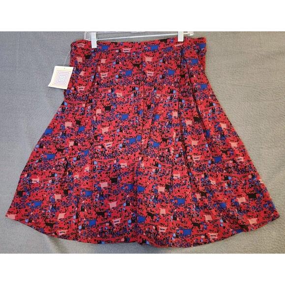 LuLaRoe Madison Skirt Women's Size 3XL Red Blue‎ Pleated Pockets Stretch NWT - Picture 2 of 7